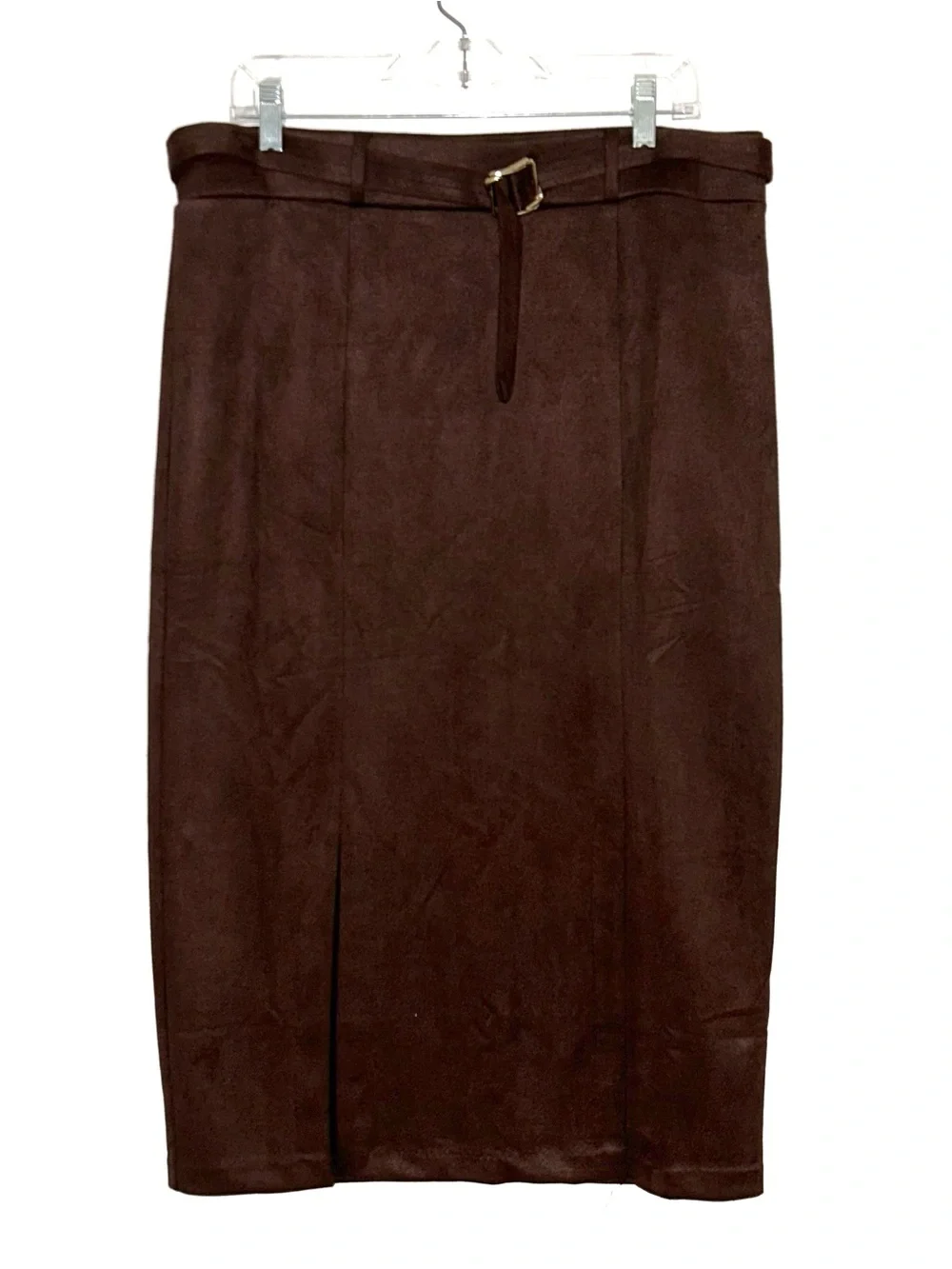 Women’s Dark Brown Faux Suede Skirt with Belt